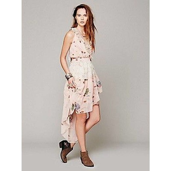 Free People Floral Skies Hi-Low Ruffle Midi Dress Size Medium - Picture 2 of 8
